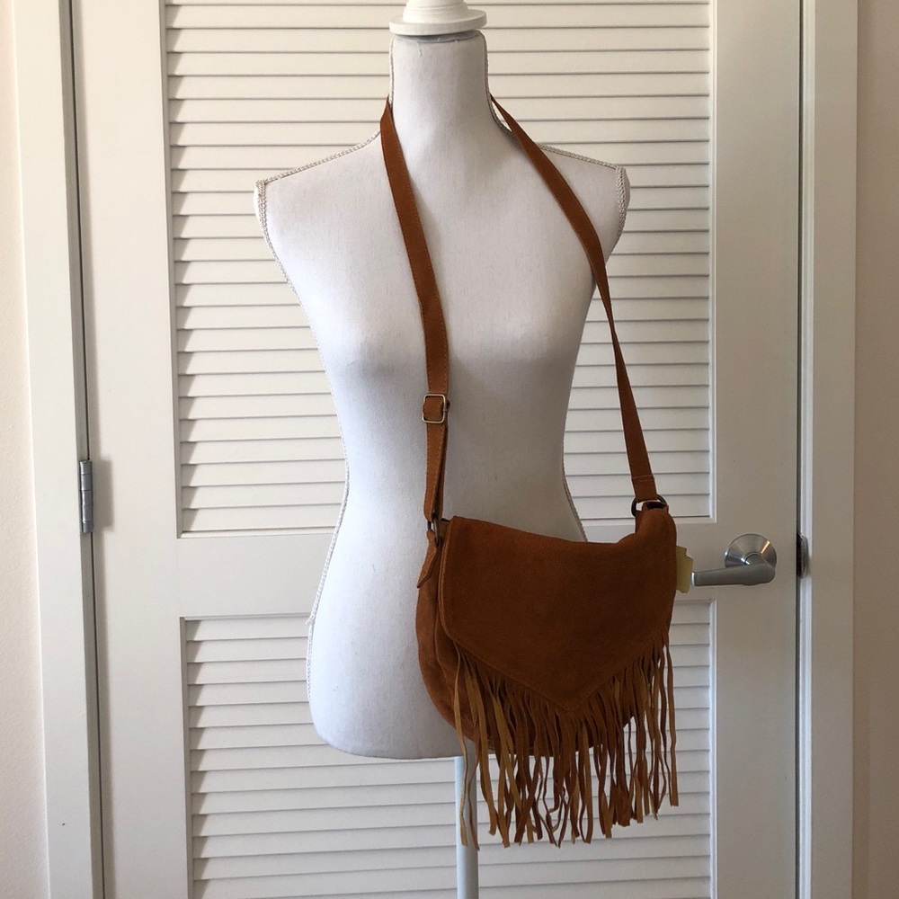 New real suede fringe bag